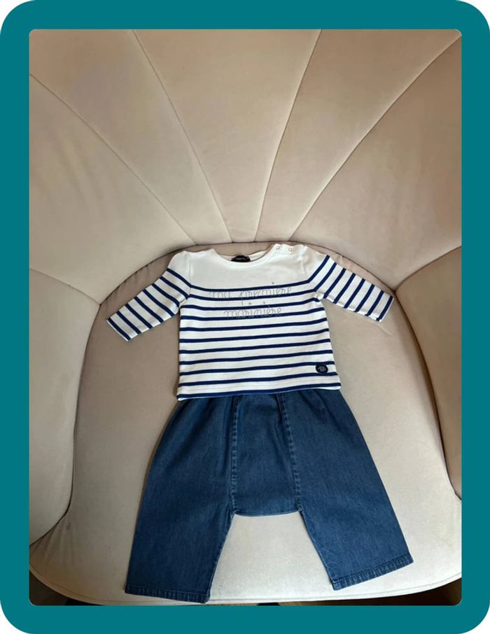 Ensemble jean sarouel et marinière 6 mois - Bonton Armor Lux - photo numéro 2