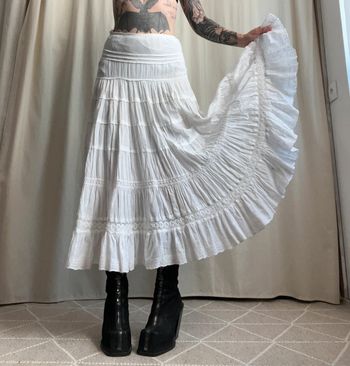 Jupe longue blanche 100% coton Boho Summer Cottagecore vintage 90s - Taille S