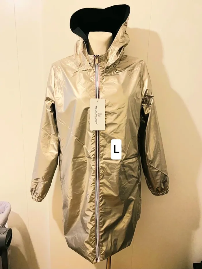 Manteau parka femme imperméable réversible long souple noire doré taille L - photo numéro 2