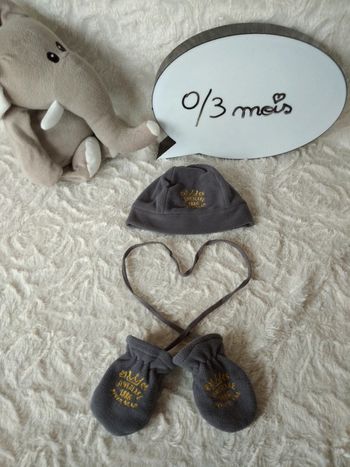 Ensemble (bonnet+mouffles relié) Garçon 0/3 mois Lowerlake Dpam