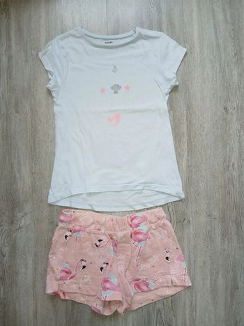 tee shirt sirène kiabi et short flamants rose zara taille 5/6 ans
