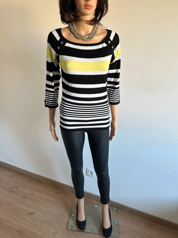 Pull rayé avec manches 3/4 Morgan taille S bon état - photo numéro 3