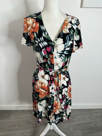 Robe à fleurs noire et multicolore Camaïeu T38 M