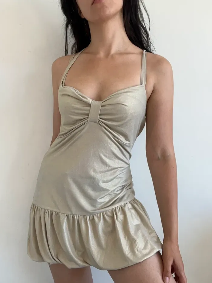 Haut y2k beige pailleté à volants taille L