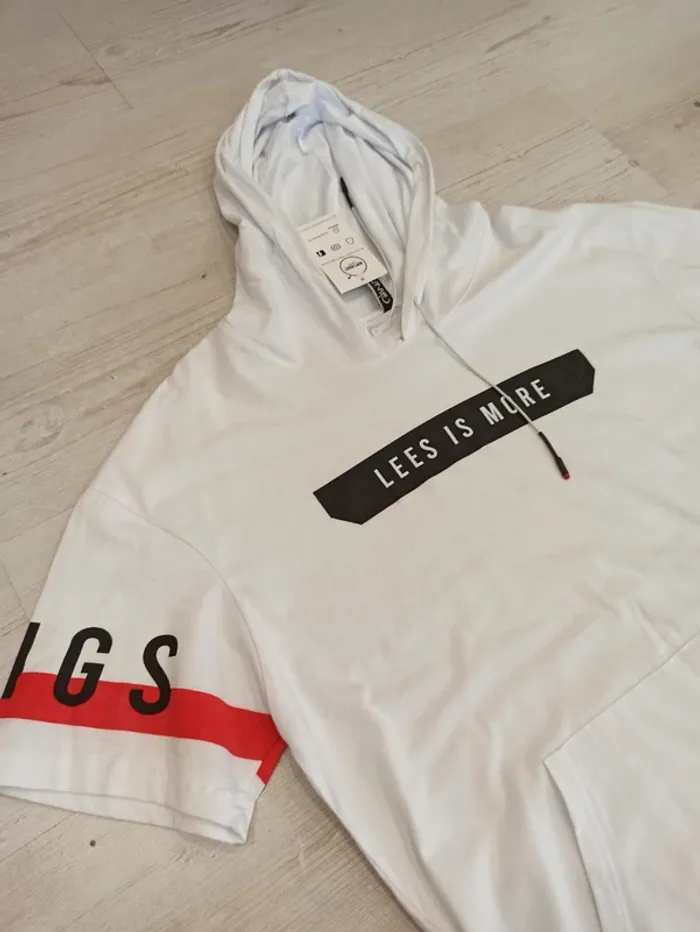 Tee shirt à capuche blanc noir et rouge homme xl - photo numéro 3