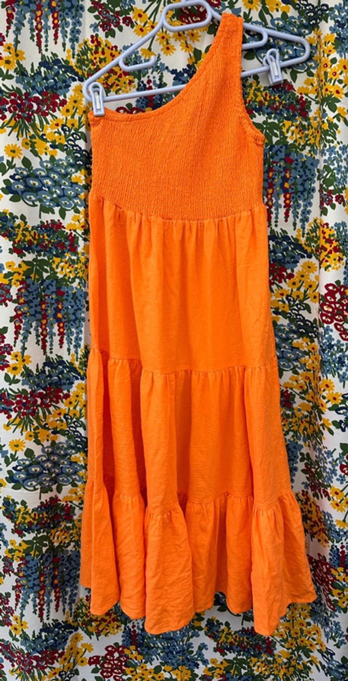 Robe longue 1 bretelle, poitrine smock