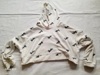 Sweat à capuche femme très doux Barbie blanc et noir taille L