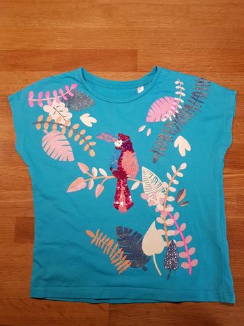 T-shirt manches courtes fille turquoise sequins 5 ans