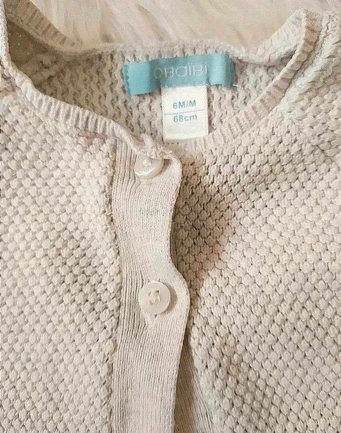 Gilet bébé en coton gris clair Obaibi 6 mois 68 cm - photo numéro 3