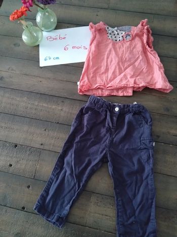 Ensemble été pantalon et blouse bébé fille 6 mois