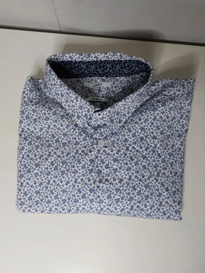 Chemise blanche imprimée bleu slim fit "Jules " - photo numéro 2