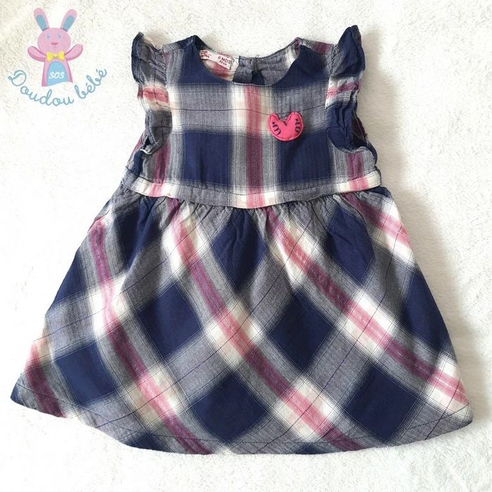 Robe carreaux marine rose blanc bébé fille été 6 Mois DPAM