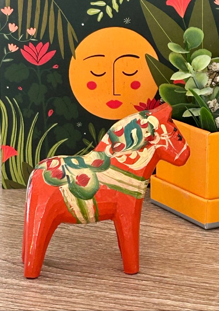 Cheval Dala vintage suédois - années 50/60, rouge/orangé, fait main, pièce rare - photo numéro 5