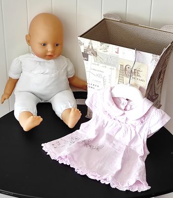 🌸 Tunique tablier bébé fille 3 mois – rose clair, col Claudine, motif chat 🌸