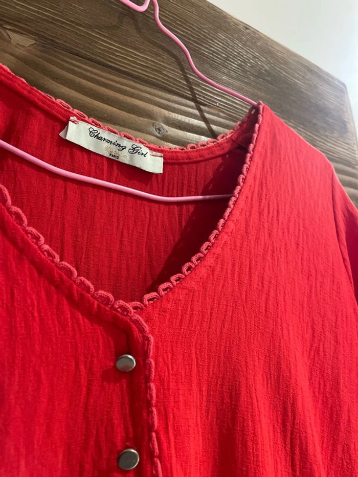 Robe rouge col V - photo numéro 3