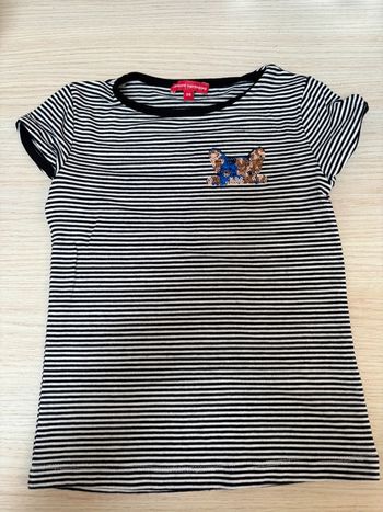 T-shirt rayé bouledogue en sequin taille 98cm