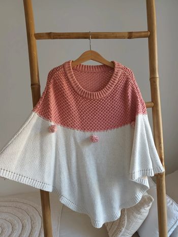 Poncho en maille rose & blanc taille unique