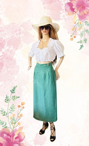 🦚Jupe longue en lin vert champêtre Cottagecore Countryside Charm Green Linen Skirt🦚