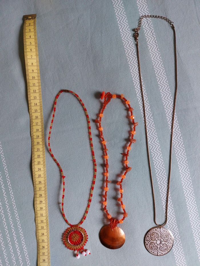 Lot de 3 colliers fantaisie tons orange et doré - photo numéro 7