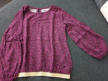 Pull fin fille 10 ans imprimé félin violet et doré