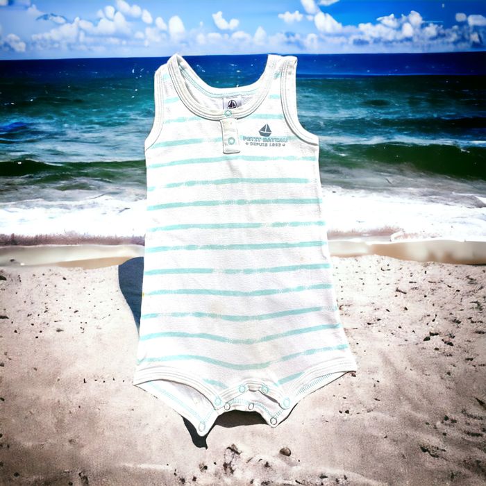 Barboteuse marinière menthe Petit Bateau 12 mois S (3€)
