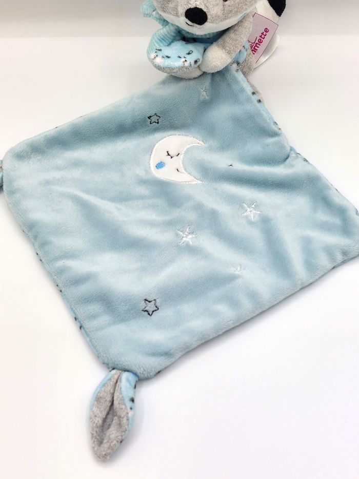 Doudou peluche renard gris mouchoir bleu POMMETTE lune étoiles lapin - photo numéro 3