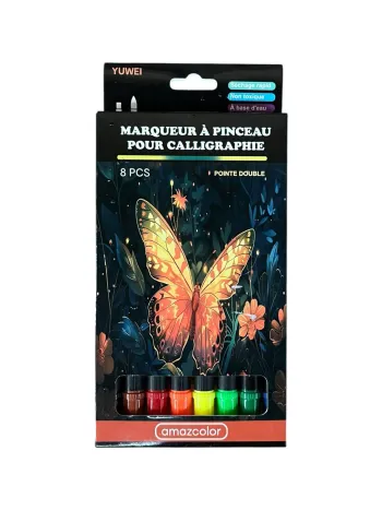 X8 Marqueurs pinceaux double pointe pour calligraphie – Yuwei Amazcolor - Couleur Chaude Neuf