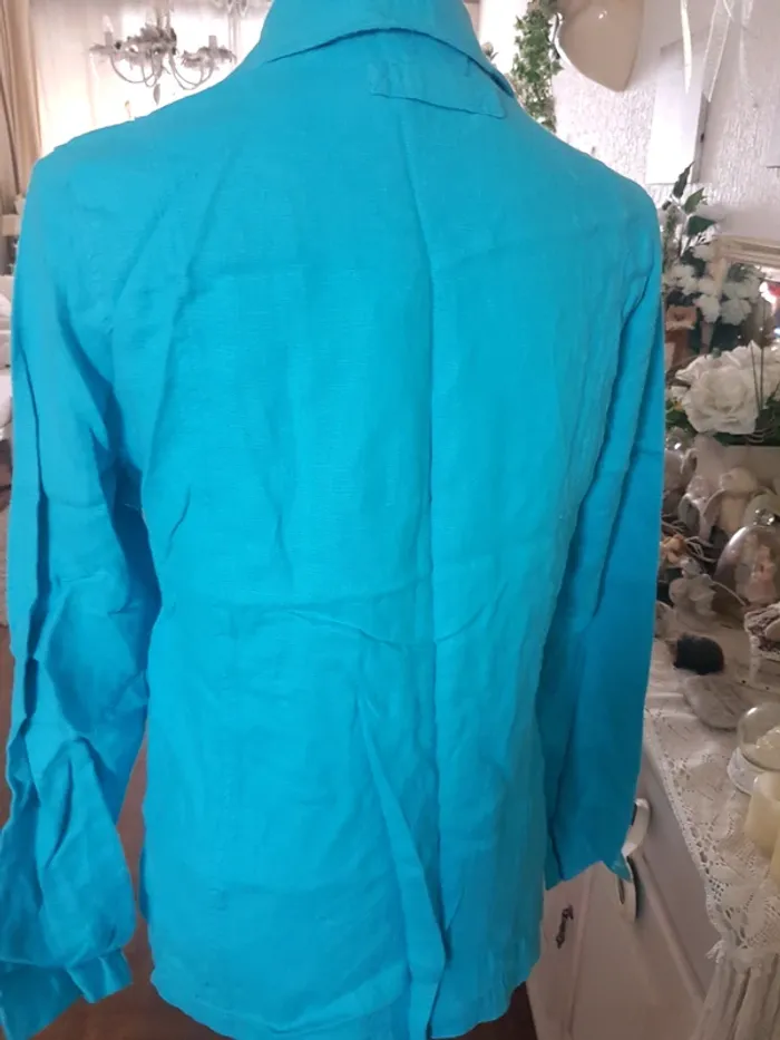 Veste bleue en lin Trophée Collection T 38/40 Neuve - photo numéro 2