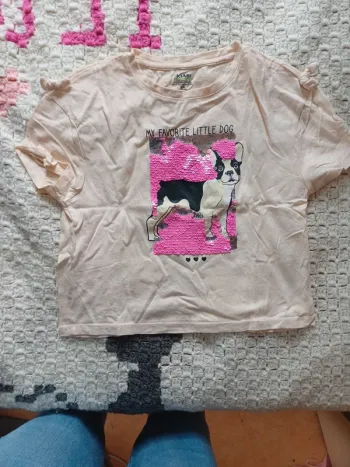 Tee shirt beige à sequins