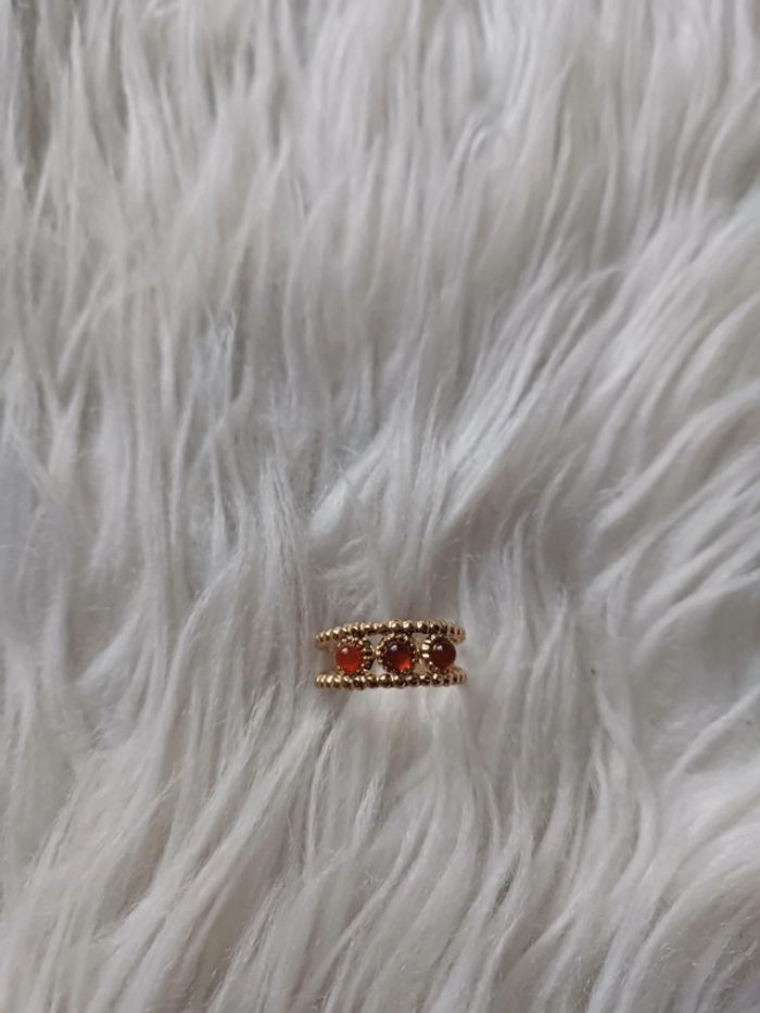 Bague réglable dorée en acier inoxydable pierres rouges Bohm Neuf - photo numéro 2