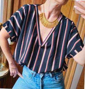 Top long Shein noir rayé oversize