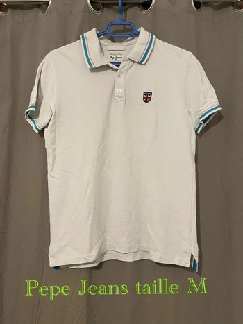 Polo à manches courtes blanc rayures turquoise violet au col Pepe Jeans taille M