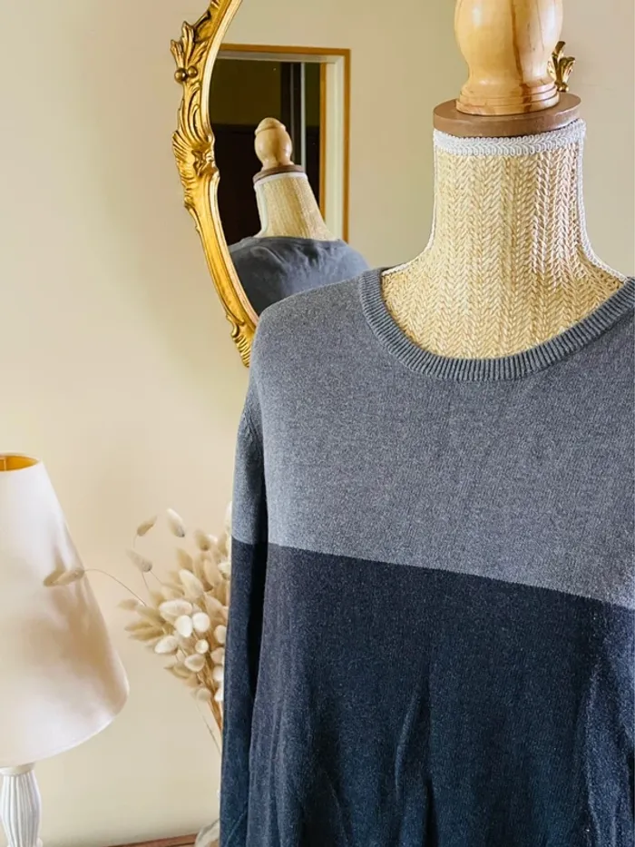 sublime Pull bicolore homme gris fonce et gris clair col rond manches longues livergy - photo numéro 3