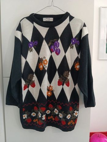 Pull long vintage motifs graphiques taille 40