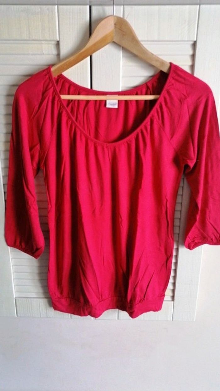 Haut rouge manches 3/4 taille S Camaïeu - photo numéro 2