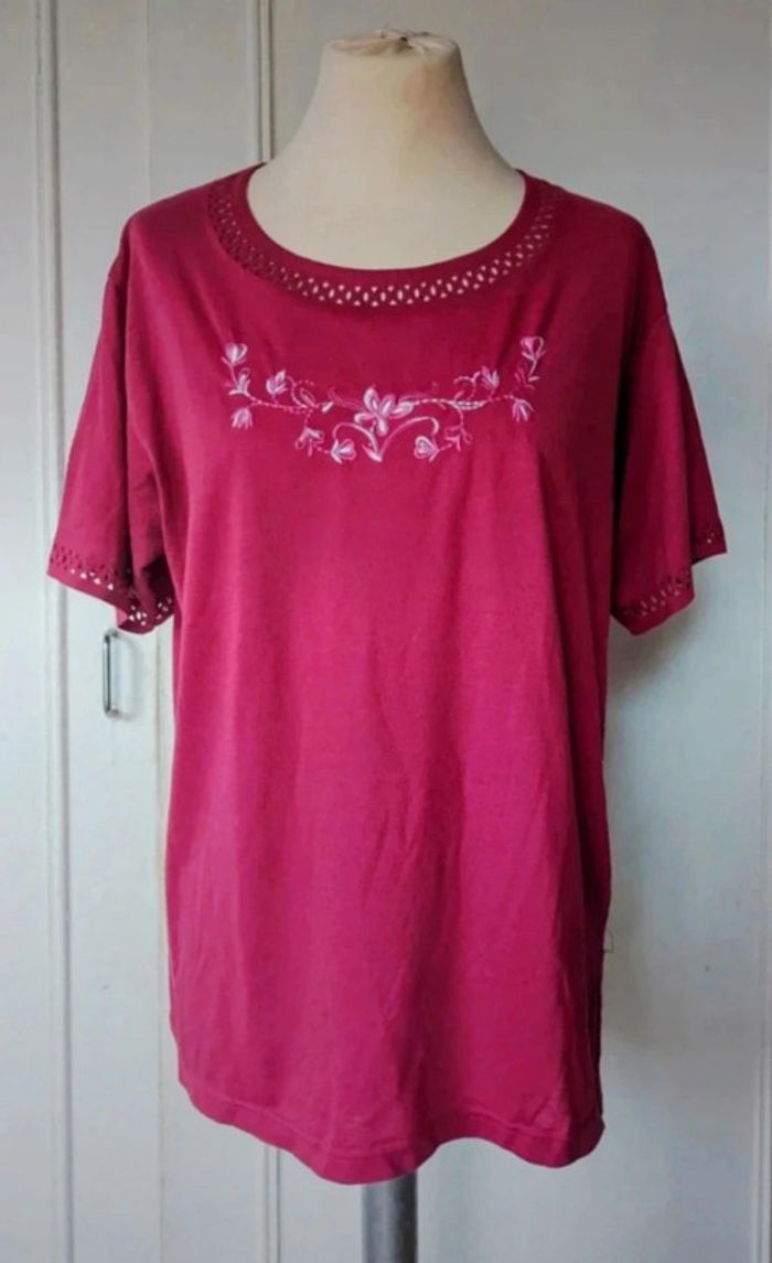 💎haut top tee shirt élégante femme rose original vintage rare créateur Anne t M 38 - photo numéro 2