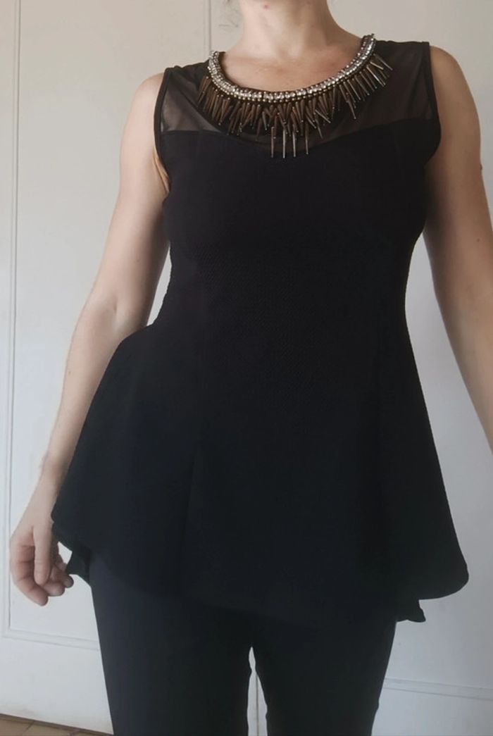 haut top femme cintrée evasé débardeur de soirée chic y2kt m 38 l 40 noir et doré - photo numéro 5
