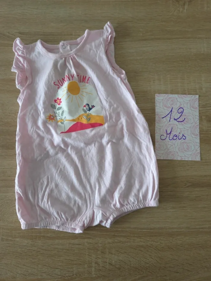 Barboteuse été rose 12 mois