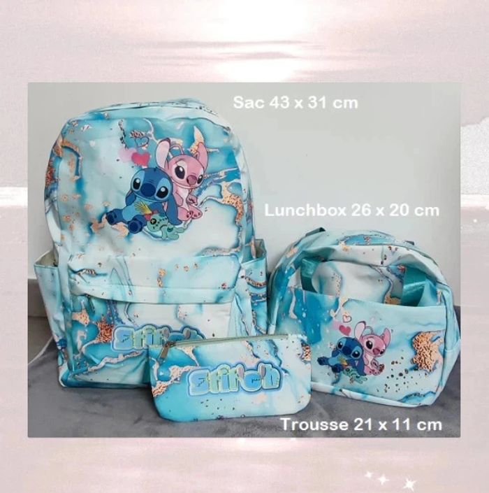 🎒 Ensemble scolaire Sac à Dos, Lunchbox et Trousse Stitch & Angel bleu