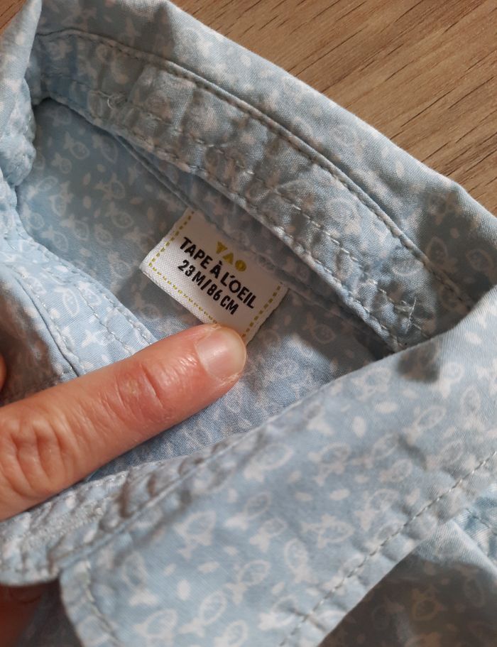 Chemise manches longues imprimé bleu ciel et blanc TAO 2 ans/23 mois - photo numéro 4
