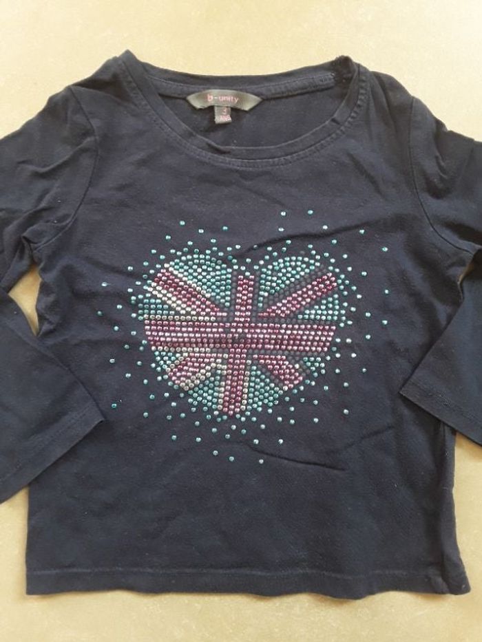 T-shirt ML bleu marine fille 3 ans B-UNITY TBE