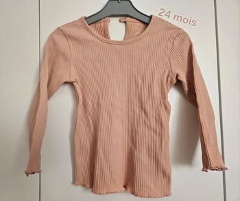 👕 T-shirt manches longues vieux rose côtelé – Primark – 92 cm (18-24 mois)