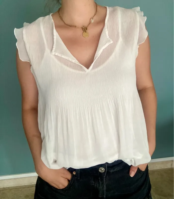 Blouse Blanche Doublée à Volants 38