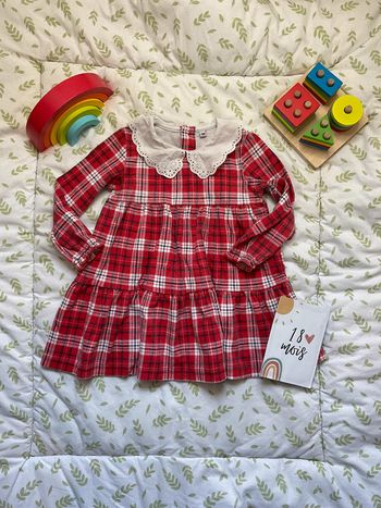 robe manches longues col claudine rouge et blanc 18 mois
