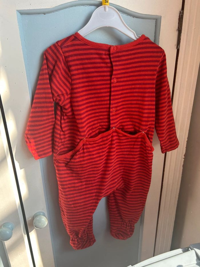 Pyjama bébé rouge , à rayures, 12 mois - photo numéro 4