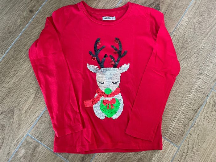 Tee-shirt manches longue Noël fille 8 ans sequins renne