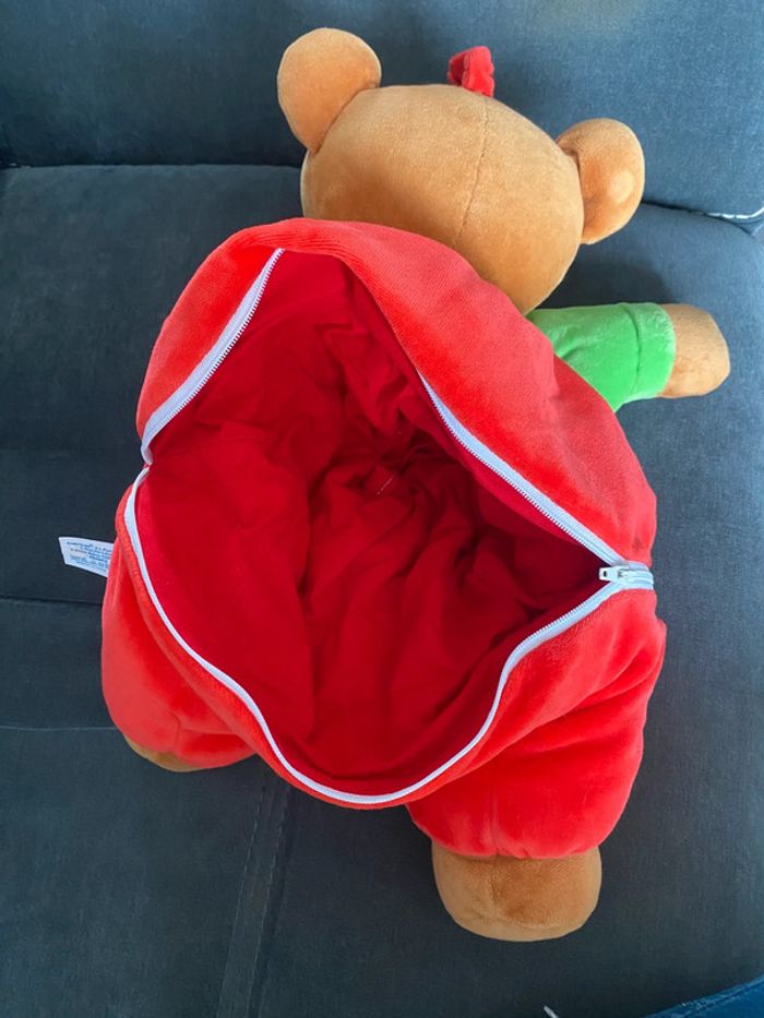 Ancien Doudou Range Pyjama Baby Sun. Ours Rouge Vert Jaune. - photo numéro 4
