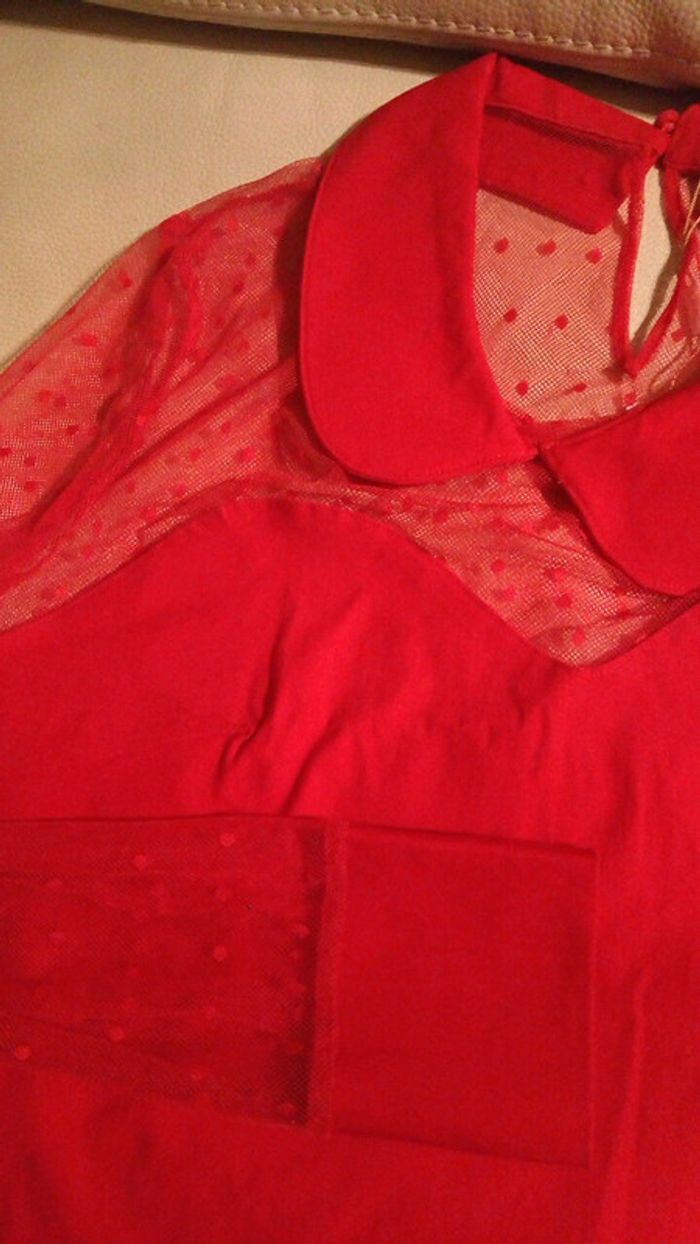 Chemisier rouge pin-up col claudine - photo numéro 3