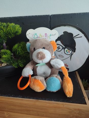 peluche ours baby nat' beige anneau étoile orange grelot marron blanc bn0156