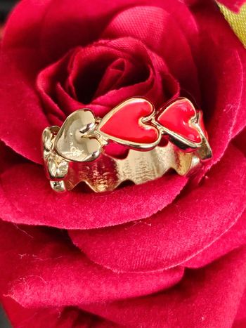 Bague coeur rouge/dorés en acier inoxydable